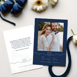 Nautical Heart Rope Navy & White Foto Dank u Bedankkaart