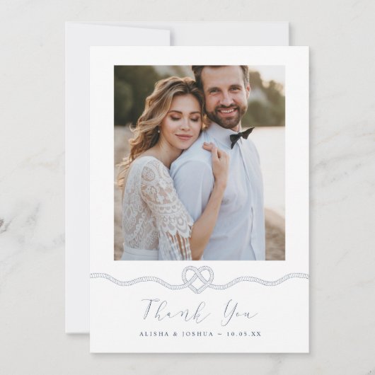 Nautical Heart Rope Navy & White Foto Dank u Bedankkaart (Voorkant)