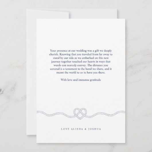 Nautical Heart Rope Navy & White Foto Dank u Bedankkaart (Achterkant)