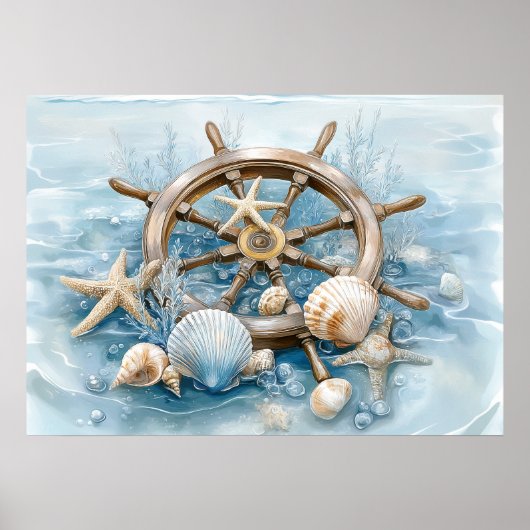 Nautical Helm Coastal Wall Art Print | Wall Poster (Voorkant)