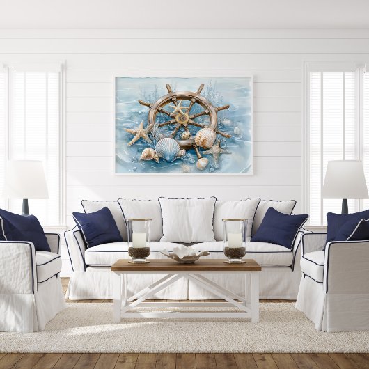 Nautical Helm Coastal Wall Art Print | Wall Poster