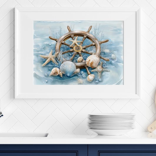 Nautical Helm Coastal Wall Art Print | Wall Poster