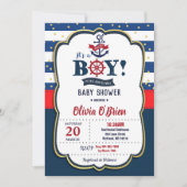 Nautical Het is een Baby shower van de Jongen Rood Kaart (Voorkant)