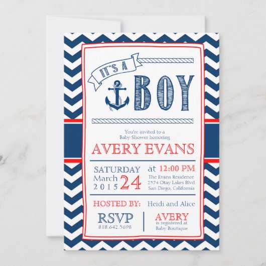 Nautical Het is een Jongen Baby shower met Anchor  Kaart (Voorkant)