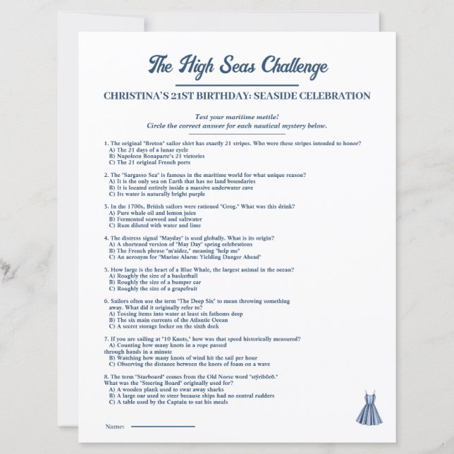 Nautical High Seas Challenge Birthday Game (Voorkant)