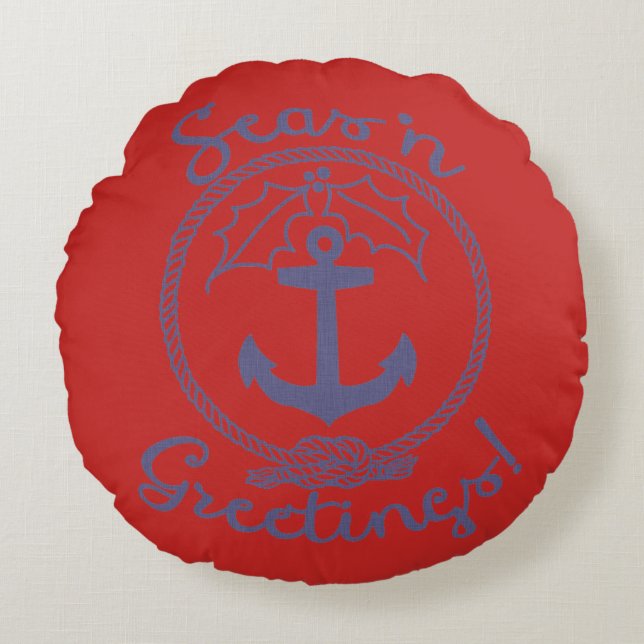 Nautical Holiday | Anchor & Holly | Groeten Rond Kussen (Voorkant)