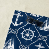 Nautical Icons Navy Blauw en Wit Touw Strandlaken (In situ)