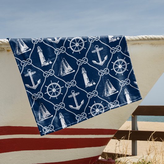 Nautical Icons Navy Blauw en Wit Touw Strandlaken