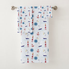 Nautical Icons Vuurtoren Boot Anker Zeevaart Bad Handdoek