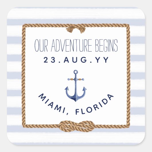 Nautical Infinity Knot Blauw Wit Gestreepte Bruilo Vierkante Sticker (Voorkant)