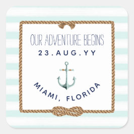 Nautical Infinity Knot Mint White Striped Wedding Vierkante Sticker