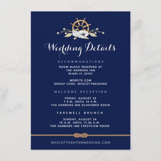 Nautical Infinity ⚓ White Anemone Wedding Details Informatiekaartje (Voorkant)