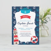 Nautical Invitation for Birthday Party Ahoy! Blue Kaart (Staand voorkant)