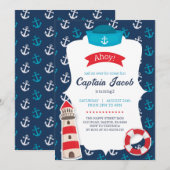 Nautical Invitation for Birthday Party Ahoy! Blue Kaart (Voorkant / Achterkant)