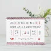 Nautical Invite Red White New England Weddenschap Aankondiging (Staand voorkant)