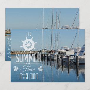 Nautical its Summer Time Typography Summer Party Kaart