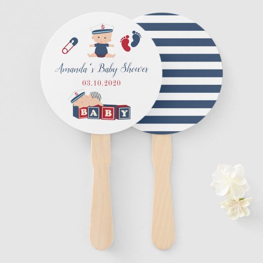 Nautical Jongen Baby Shower Favor Handwaaier (Voorkant en achterkant)