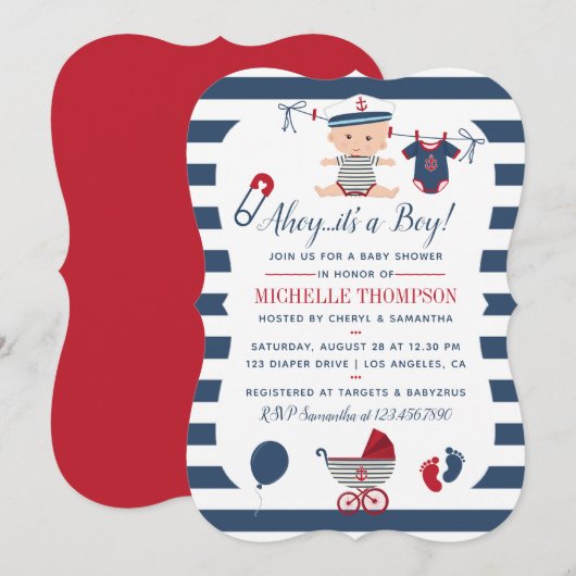 Nautical Jongens Baby Shower Uitnodiging (Voorkant / Achterkant)