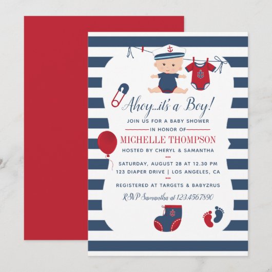 Nautical Jongens Baby Shower Uitnodiging (Voorkant / Achterkant)