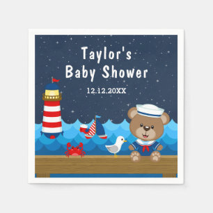 Nautical Jongens Beer Rood en Marine Babyshower Servet