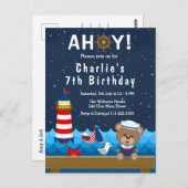 Nautical Jongensbeer Rood en Marine Verjaardagsfee Briefkaart (Voorkant / Achterkant)