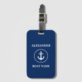 Nautical Jouw naam Boat Name Anchor Rope Navy Blue Bagagelabel (Voorkant (verticaal))
