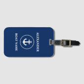 Nautical Jouw naam Boat Name Anchor Rope Navy Blue Bagagelabel (Voorkant (horizontaal))