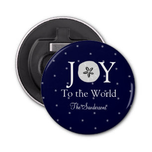 Nautical Joy Sand dollar Blue White Kerstmis Button Flesopener