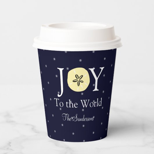 Nautical Joy Sandollar Blue White Kerstmis Papieren Bekers (Achterkant)