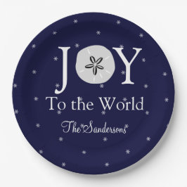 Nautical Joy Sandollar Blue White Kerstmis Papieren Bordje