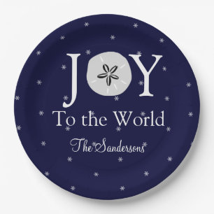 Nautical Joy Sandollar Blue White Kerstmis Papieren Bordje
