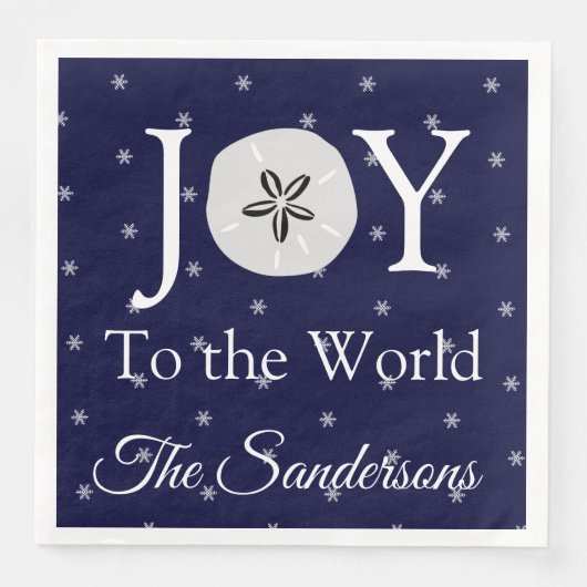 Nautical Joy Sandollar Blue White Kerstmis Servet (Voorkant)