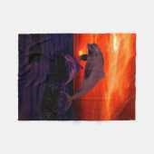 Nautical Jumping Dolphins Oranje Ocean Sunset Fleece Deken (Voorkant (Horizontaal))