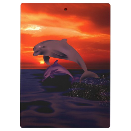 Nautical Jumping Dolphins Oranje Ocean Sunset Klembord (Achterkant)