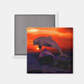 Nautical Jumping Dolphins Oranje Ocean Sunset Magneet (Voorkant / Achterkant)