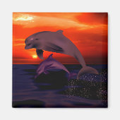 Nautical Jumping Dolphins Oranje Ocean Sunset Magneet (Voorkant)
