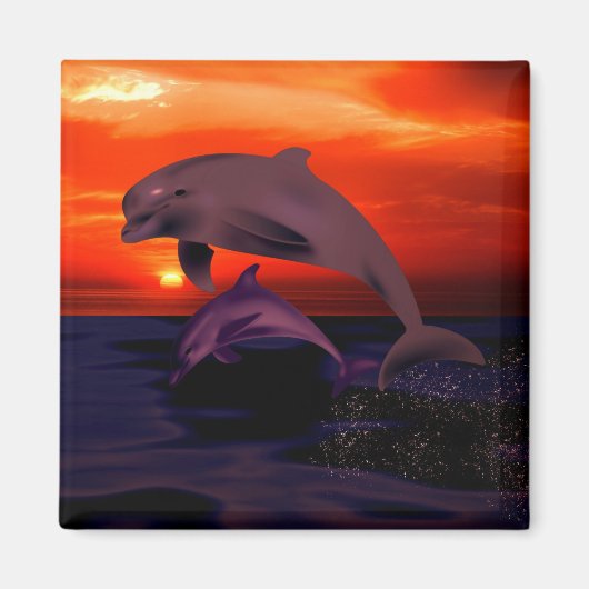 Nautical Jumping Dolphins Oranje Ocean Sunset Magneet (Voorkant)