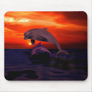 Nautical Jumping Dolphins Oranje Ocean Sunset Muismat