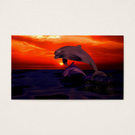 Nautical Jumping Dolphins Oranje Ocean Sunset Visitekaartjes