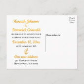 Nautical Just Married Gold Anchor Beach Weddenscha Aankondigingskaart (Achterkant)