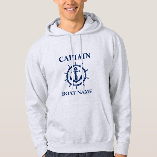 Nautical Kapitein Bootnaam Anker Rope Wheel Grey Hoodie (Voorkant)