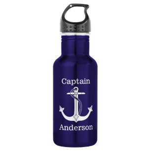 Nautical Kapitein White Anchor Naam toevoegen Waterfles