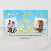 Nautical Kerstanchor 2 Foto Kustal Folie Feestdagenkaart (Voorkant)