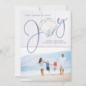 Nautical Kerstfeest Joy Seashell Holiday Foto Feestdagenkaart (Voorkant)