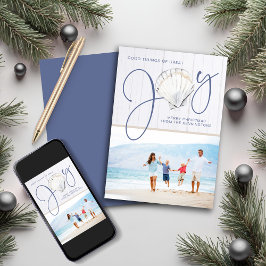 Nautical Kerstfeest Joy Seashell Holiday Foto Feestdagenkaart