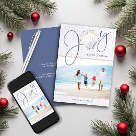 Nautical Kerstfeest Joy Seashell Holiday Foto Feestdagenkaart