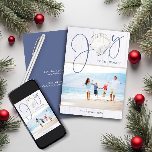 Nautical Kerstfeest Joy Seashell Holiday Foto Feestdagenkaart
