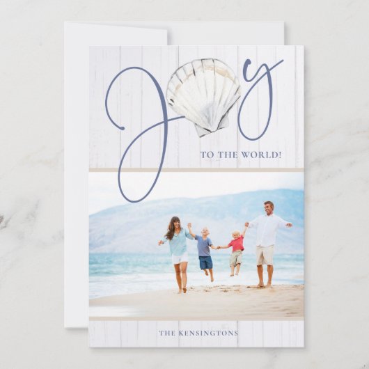 Nautical Kerstfeest Joy Seashell Holiday Foto Feestdagenkaart (Voorkant)