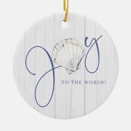 Nautical Kerstfeest Joy Seashell Holiday Foto Keramisch Ornament (Voorkant)
