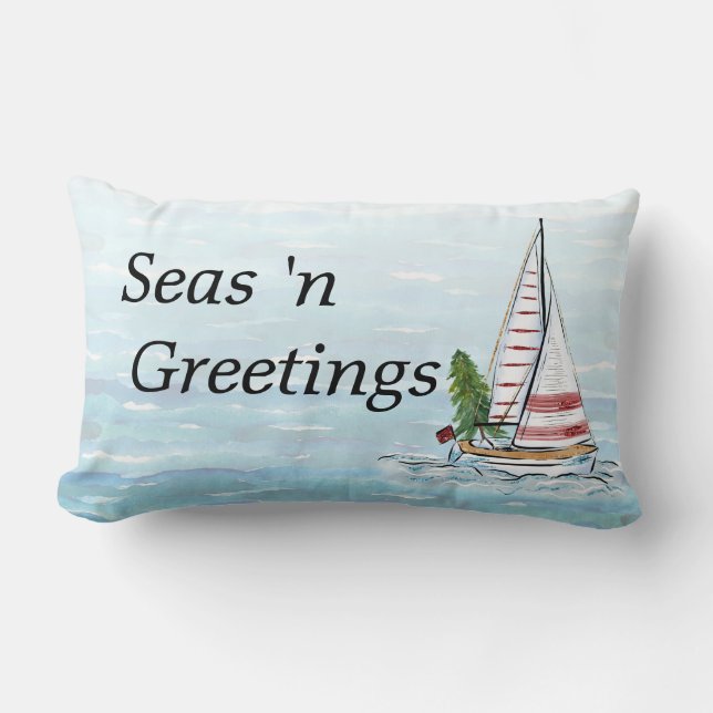 Nautical Kerstmis Pillow met Sail Boat Kussen (Voorkant)